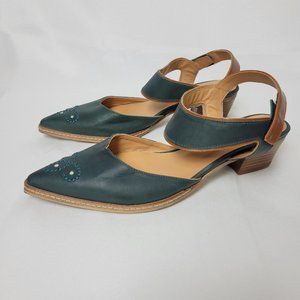 Sundance Minette Embroidered Leather Slingback 37 Boho Festival Bohemian Hippie